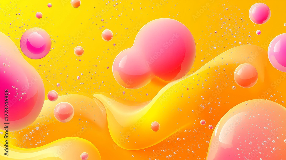 Aufkleber bright yellow banner with 3d blobs with smooth rounded shapes scattered on background. abstract liqu