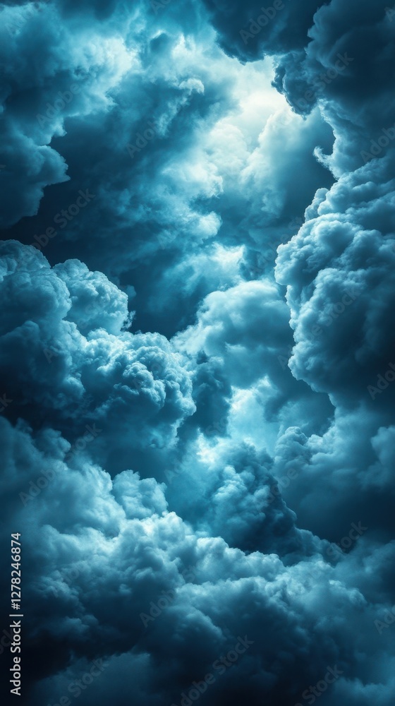 Aufkleber dramatic teal cloudscape with ethereal light creating a sense of depth and mystery in a vertical for