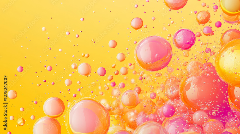 Aufkleber bright yellow banner with 3d blobs with smooth rounded shapes scattered on background. abstract liqu