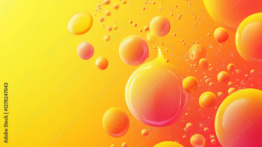 Aufkleber bright yellow banner with 3d blobs with smooth rounded shapes scattered on background. abstract liqu