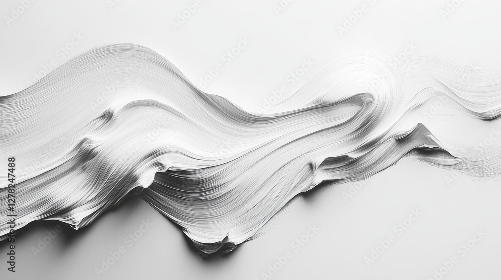 Poster abstract representation of white paint strokes creating flowing curves on a white surface