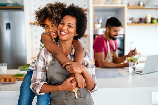 Caring african american mother hugging teenage daughter, enjoy moment of love, motherhood concept