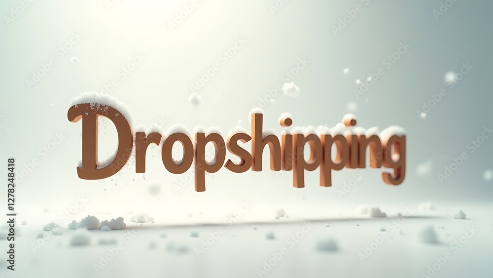 Poster stylized typography representing dropshipping with snowy details in minimalist setting