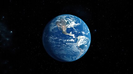 A Stunning View of Earth from Space:  A Detailed Perspective of Our Planet Highlighting Its Oceans, Continents, and Cloud Patterns Against the Cosmic Background