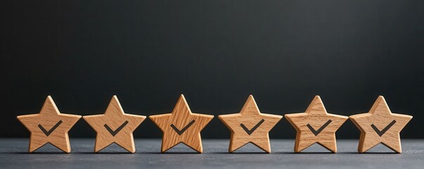 Wooden Stars Arranged in a Row Representing Satisfaction and Achievement in a Minimalist Style