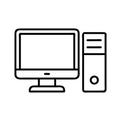 desktop computer icon, desktop computer line art - simple line art of desktop computer, perfect for desktop computer logos and icons