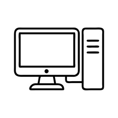 desktop computer icon, desktop computer line art - simple line art of desktop computer, perfect for desktop computer logos and icons