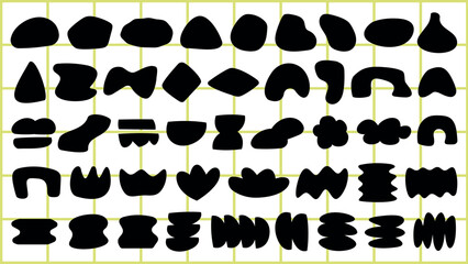 Abstract black shape. Various abstract forms, abstract patterns, and abstract designs create a dynamic abstract composition. Black and white vector set.