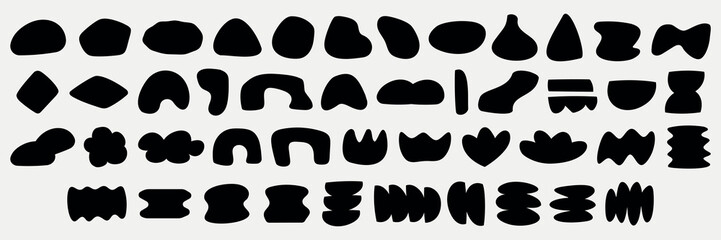 Abstract black shape. Various abstract forms, abstract patterns, and abstract designs create a dynamic abstract composition. Black and white vector set.