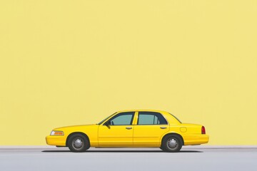 Bright yellow taxi contrasts against soft yellow background, cre