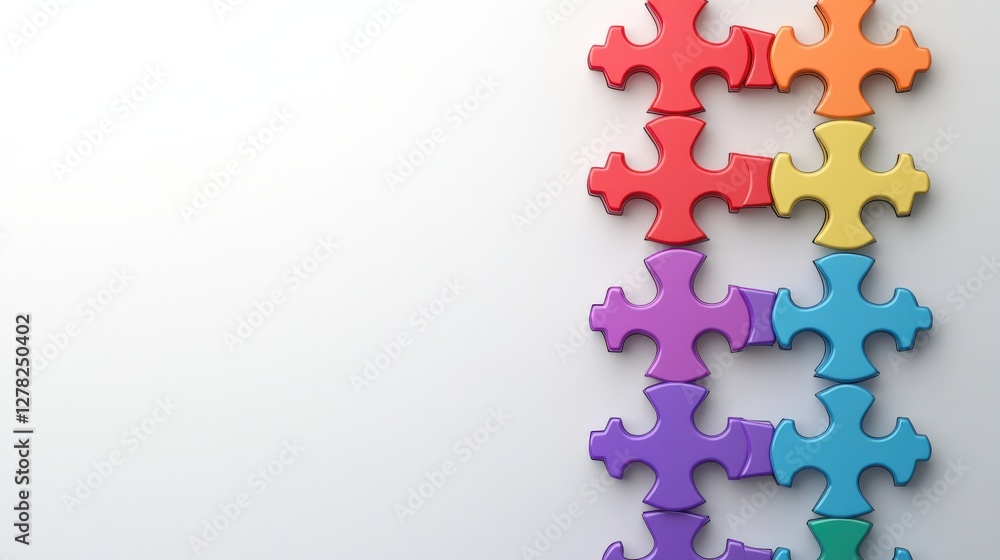 Poster colorful puzzle pieces stacked on a light background, symbolizing teamwork and problem-solving