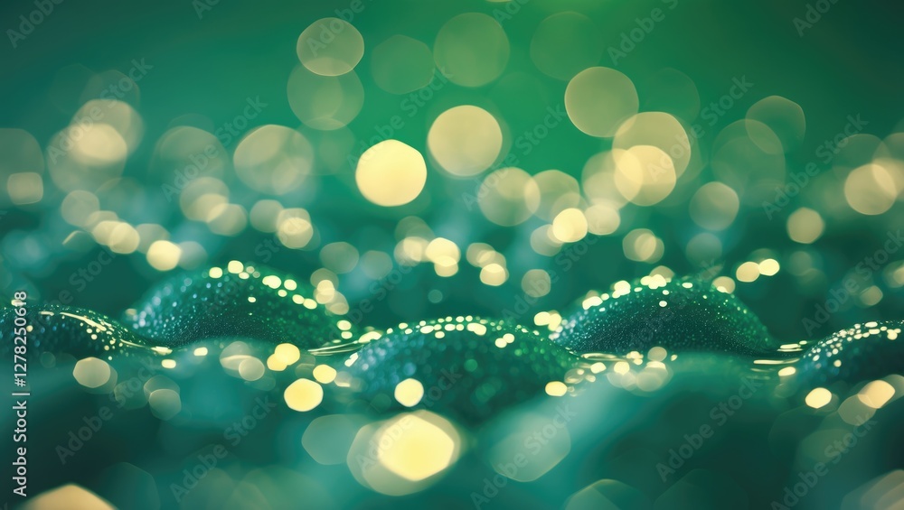 Poster shimmering green bokeh background with soft focus and copy space for natural or abstract design elem