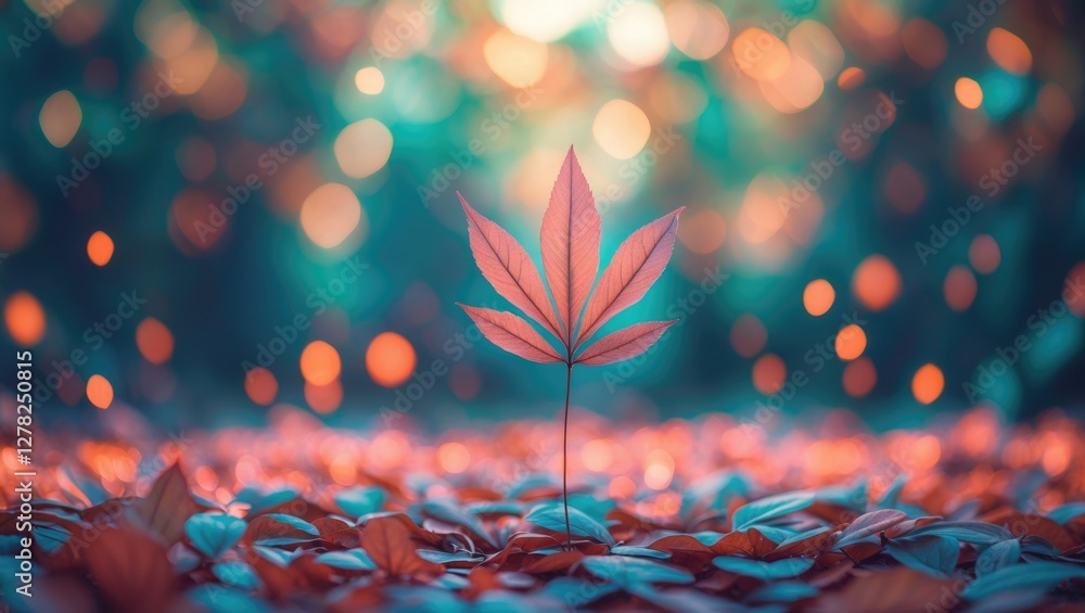 Poster soft focused autumn leaves bokeh background with bright colors and space for text overlay