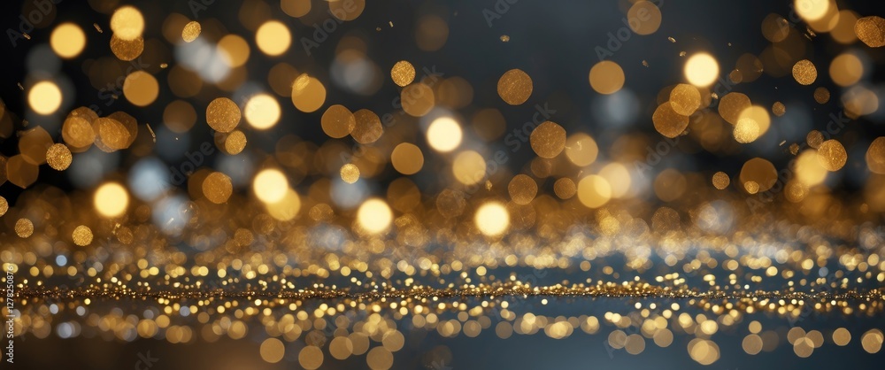 Poster elegant abstract background of blurred golden bokeh lights with glimmering effect and space for text
