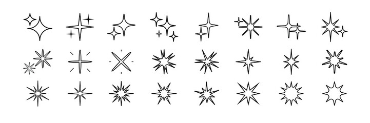 Set of black starburst icons. Various starburst designs in black. Starburst shapes for decoration. Black starburst collection for graphic design. Element vector set.