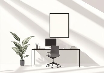 Minimalist Home Office Workspace Design With Plant
