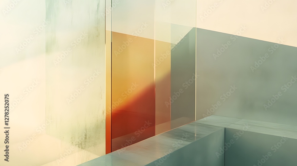 Poster Striking abstract architectural composition featuring a complex interplay of geometric shapes gradient tones and clean lines that create a visually engaging and minimalist design