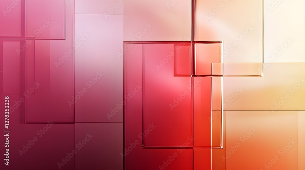 Poster Striking abstract composition featuring geometric shapes frames and vibrant gradient color palette  Clean minimalist design with architectural elements and modern aesthetic appeal