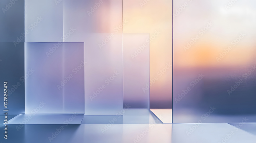 Poster striking abstract composition featuring a minimalist geometric architectural display with clean line