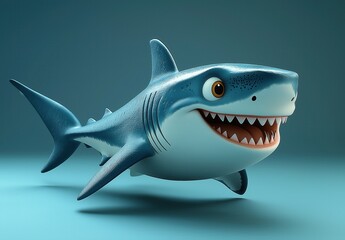 Cute cartoon 3D shark character on a colorful background.