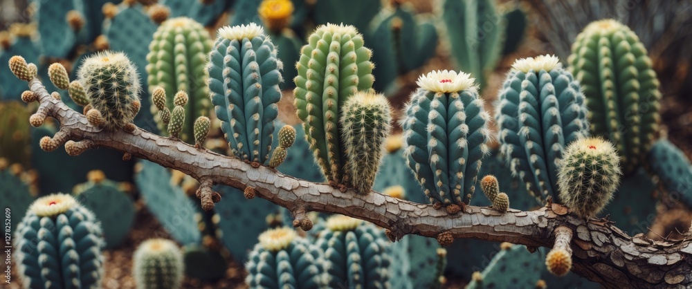Poster branch displaying vibrant cacti with unique shapes against a desert background