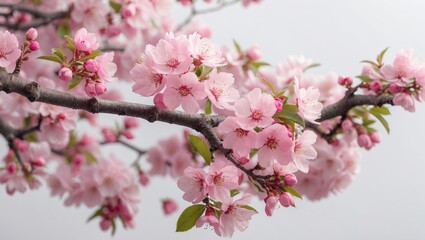 Naklejka premium Pink Blossom Branch on White Background Delicate Floral Nature Composition for Spring and Seasonal Designs