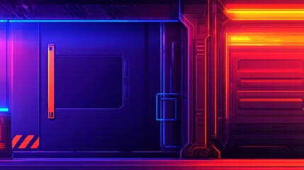 Obraz premium Futuristic neon-lit corridor with vibrant colors and sleek design, hinting at advanced technology