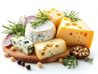 Appetizing Cheese Platter with Rosemary Garnish on Wooden Board a Culinary Delight Still Life Food Photography Gourmet Cheese Variety