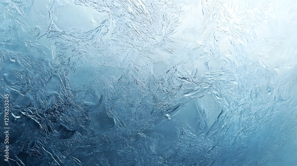 Aufkleber Stunning close up view of intricate delicate frost patterns and crystals forming an design on a frozen icy surface in a winter wonderland landscape