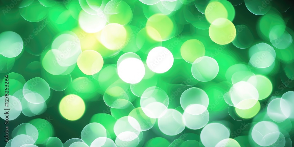 Poster vibrant green and white bokeh abstract background with soft focus and space for text overlay
