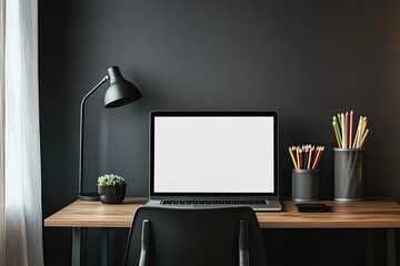 Modern Minimalist Workspace With Laptop And Desk Lamp