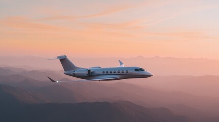 Sleek aircraft gliding through serene sky at sunset, showcasing