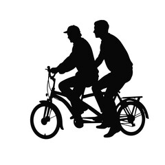 Obraz premium Silhouette of two riders on a tandem bicycle, joyful journey