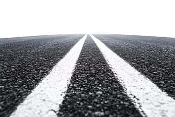 A curved asphalt road with white lines isolated on white background.PNG