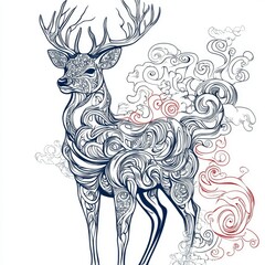Ornate Deer in a Whirlwind of Artistic Detail Intricate Line Art Design