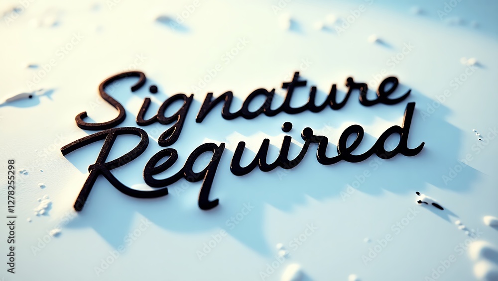 Poster signature required text displayed on a light surface with soft lighting details