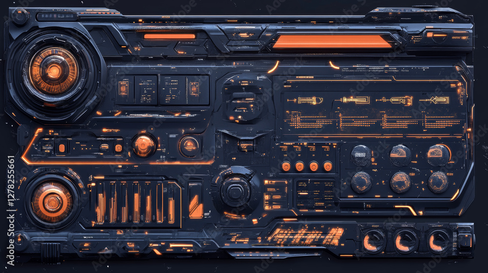Poster hud, ui, gui futuristic user interface screen elements set. high tech screen for video game. sci-fi 