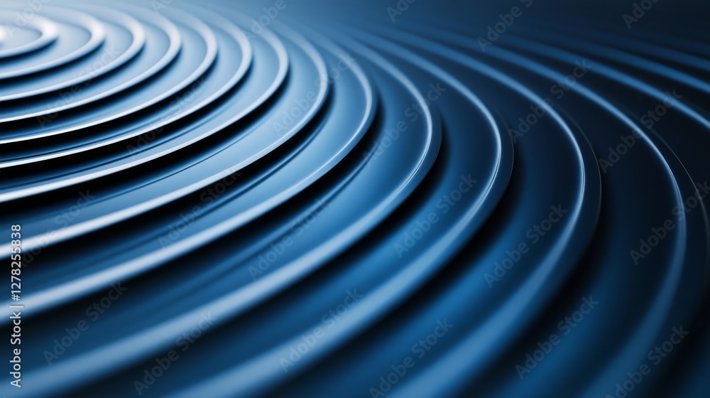Poster metallic blue spiraling circular abstract shape suggests flowing movement and depth