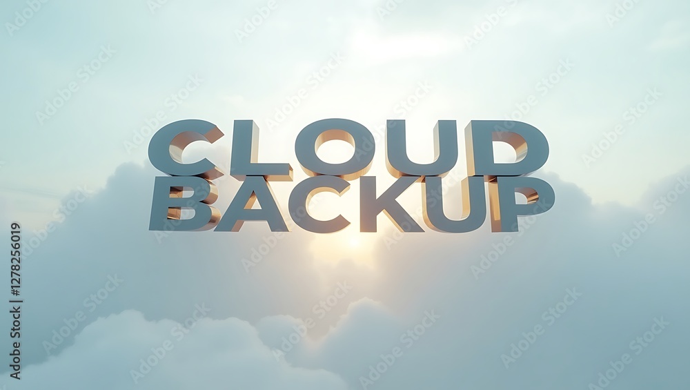 Poster cloud backup concept in a cinematic atmosphere with soft clouds and sunlight