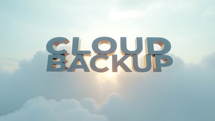 Cloud backup concept in a cinematic atmosphere with soft clouds and sunlight