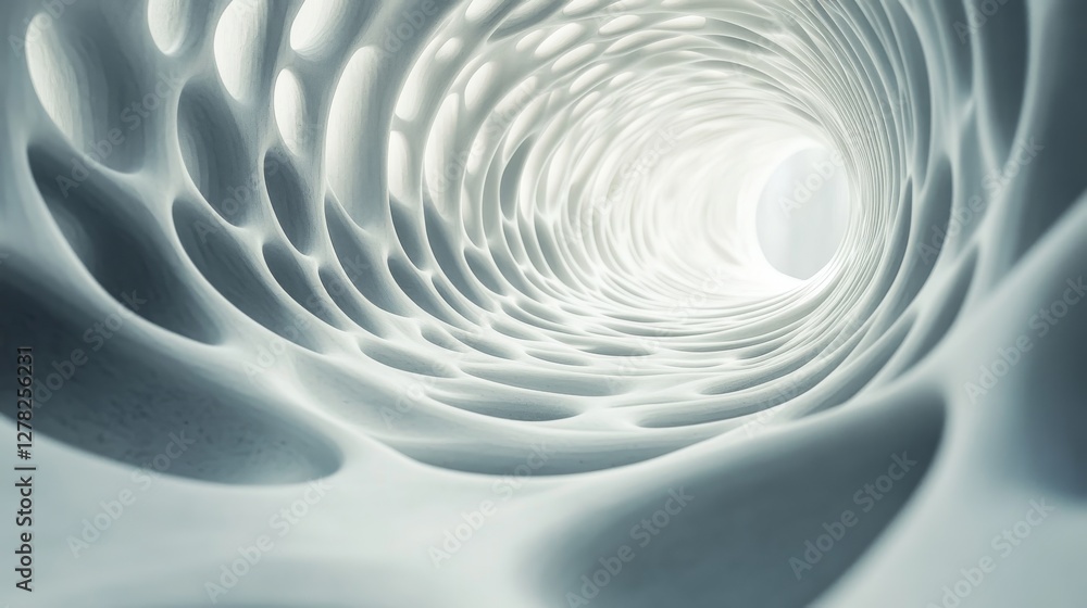 Poster an abstract architectural tunnel featuring an open end with illumination