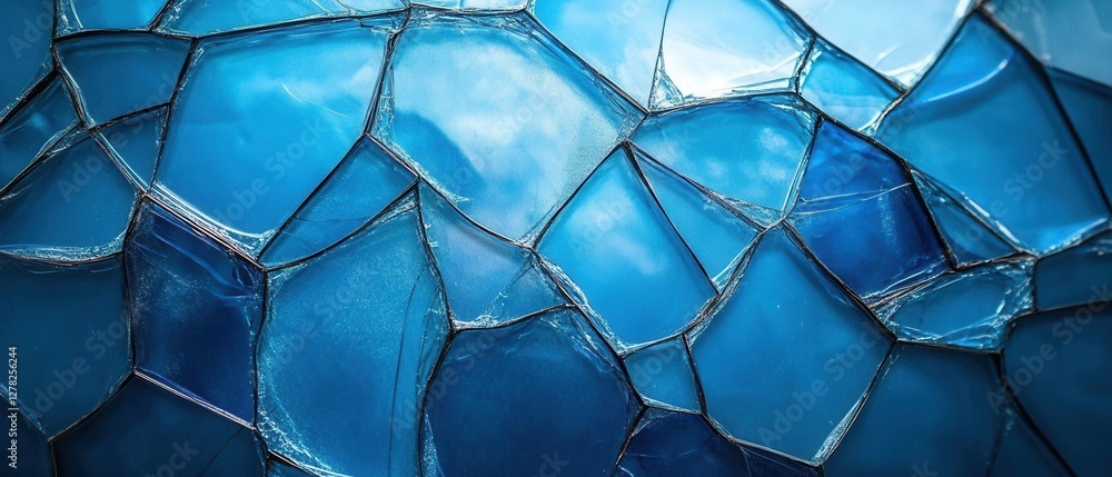 Poster captivating mosaic of vibrant blue glass fragments creating a mesmerizing abstract pattern with a mo