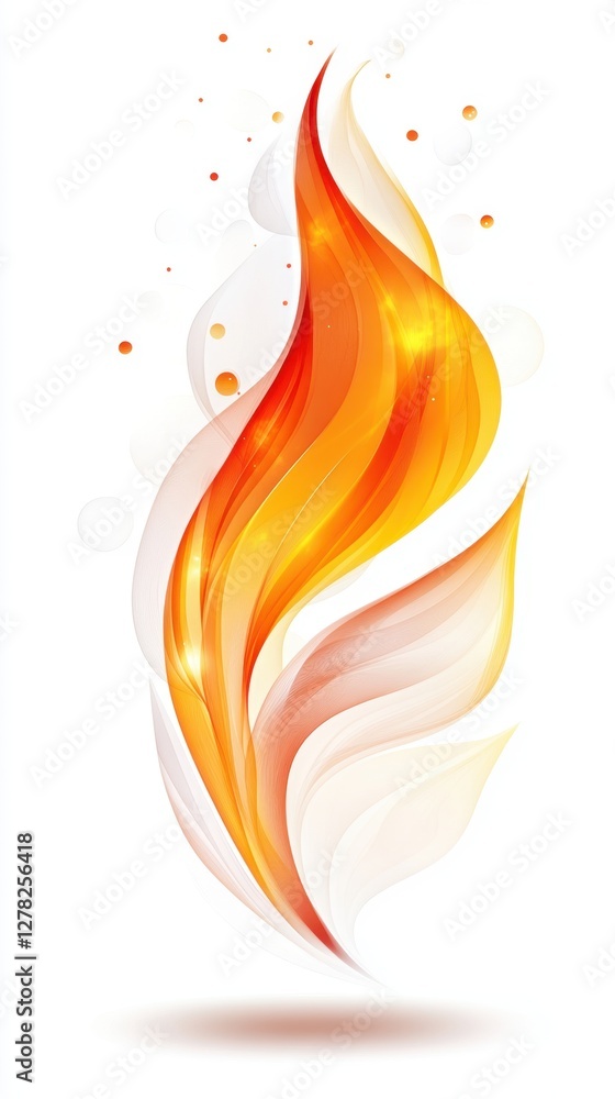 Poster abstract fiery design with flowing lines and bright sparks on a clean white background creating a mo