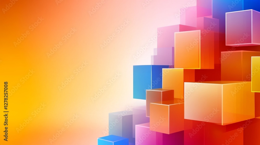 Poster abstract composition of colorful 3d cubes on a gradient background, ideal for design projects