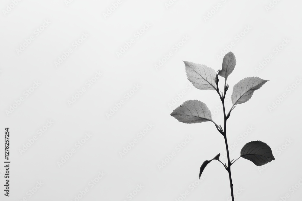 Leinwandbilder delicate silhouette of a branch with leaves against a soft gray background in a tranquil setting
