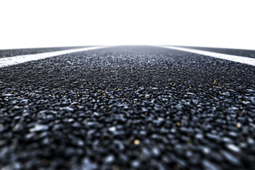 A curved asphalt road with white lines isolated on white background.PNG
