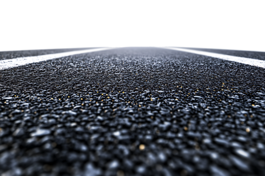 A curved asphalt road with white lines isolated on white background.PNG