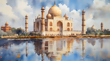 Obraz premium The Taj Mahal a renowned architectural masterpiece in Agra India stands tall as a testament to the country s rich cultural heritage Its ornate marble facade with elegant domes and towering minarets