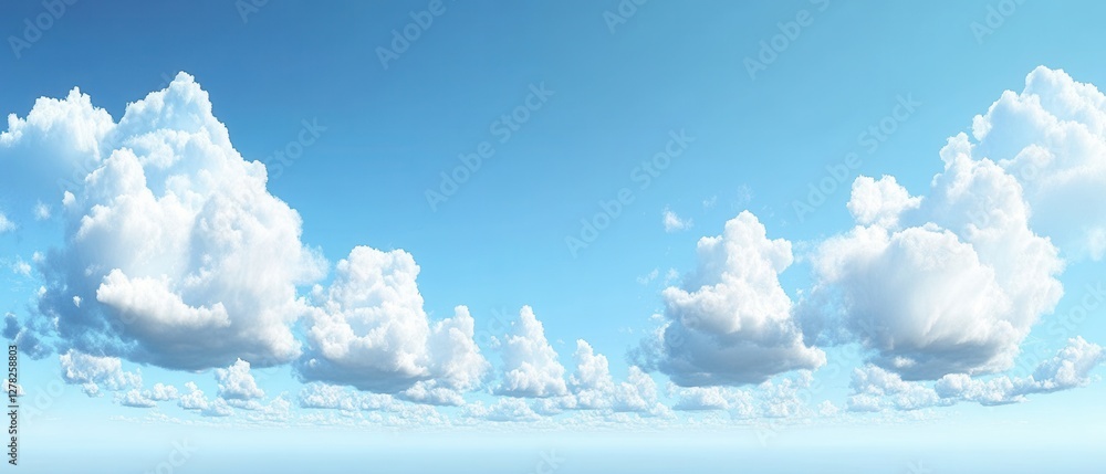 Aufkleber panoramic vista of azure sky adorned with fluffy cumulus clouds creating a serene and expansive atmo