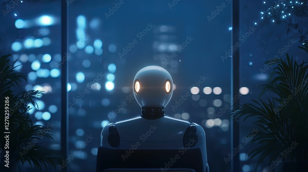 Poster collaborative robot innovation hub urban environment digital remote work space futuristic viewpoint 